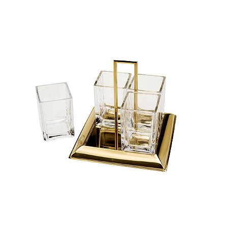 PORTA TALHERES DE AÇO C/CRISTAL DOURADO TORCELLO 24X22cm