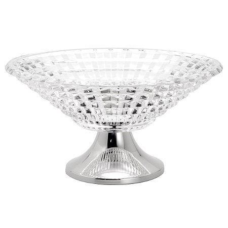 CENTRO DE MESA DE CRISTAL C/PÉ DE PRATA DIAMOND 34,5X18,5CM