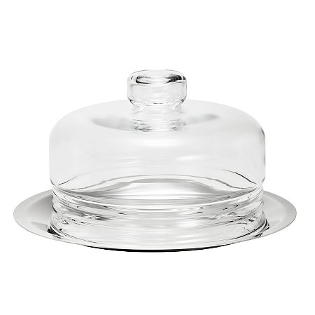 PRATO P/QUEIJO DE PRATA C/TAMPA DE VIDRO ELEGANCE 19CM