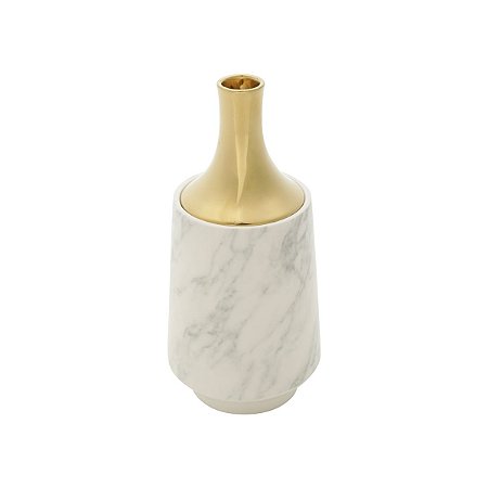 VASO DECORATIVO PORCELANA MARBLE BRANCO/DOURADO 12x26cm
