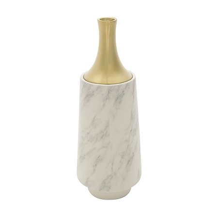 VASO DECORATIVO PORCELANA MARBLE BRANCO/DOURADO 13x33cm