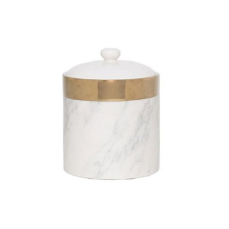POTICHE DECORATIVO PORCELANA MARBLE BRANCO/DOURADO 12x15cm