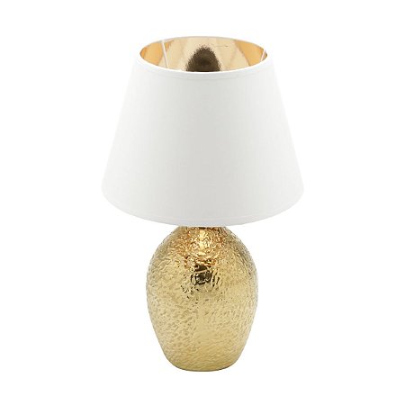 ABAJUR CERÂMICA BIVOLT BRANCO/DOURADO 14x28cm