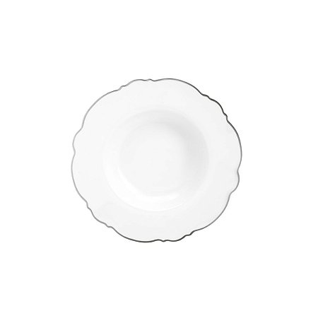 CJ 6 PRATOS DE PORCELANA P/SOPA FIO DE PRATA BRANCO 21cm