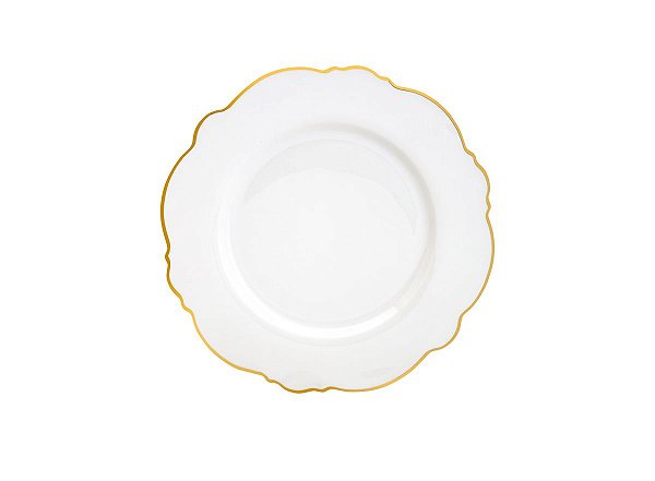CJ 6 PRATOS DE PORCELANA P/SOBREMESA FIO DOURADO BRANCO 21cm