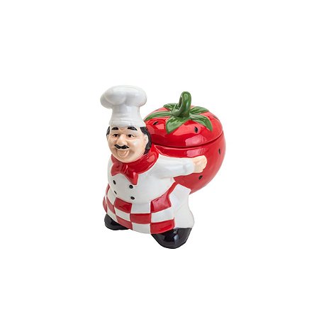 POTE DE CERÂMICA DECORATIVO FAT CHEFF TOMATO COLORIDO 16,5X12X19cm