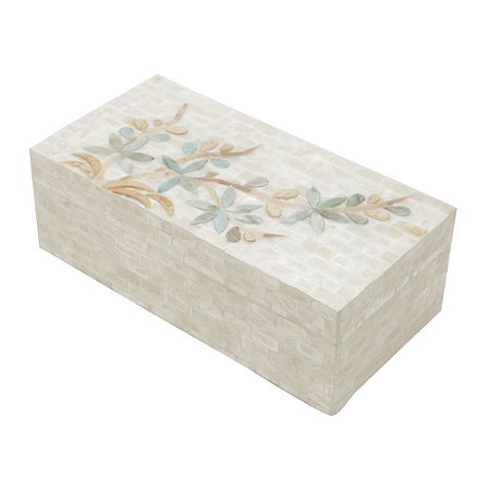 CAIXA DE MADEIRA C/MADREPEROLA RAMOS BEGE 30X15X10cm