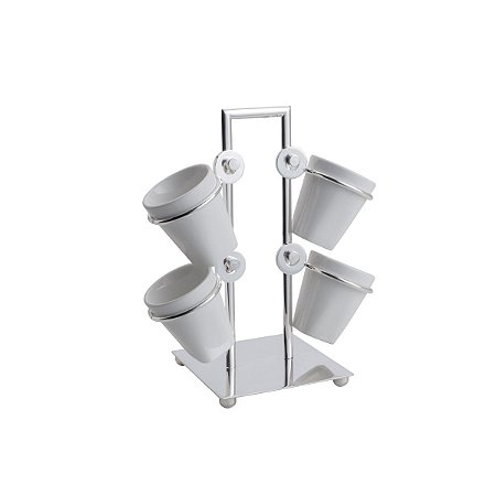 CJ 4 XÍCARAS DE PORCELANA P/CAFÉ C/ALÇA E SUPORTE DE PRATA VEZENA 75ml