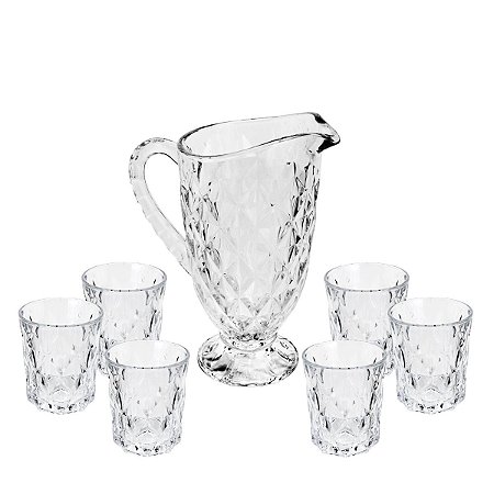 CJ 7PC JARRA DE VIDRO 1,2l E 6 COPOS VIDRO TRIANGLES TRANSPARENTE 300ml