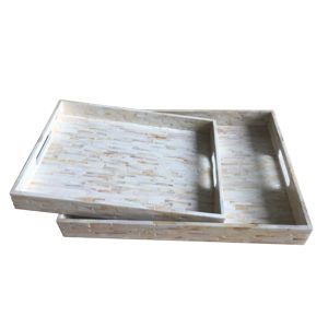 BANDEJA DE MADEIRA C/ MADRE PÉROLA WHITE GRANDE 45X35X5,5CM