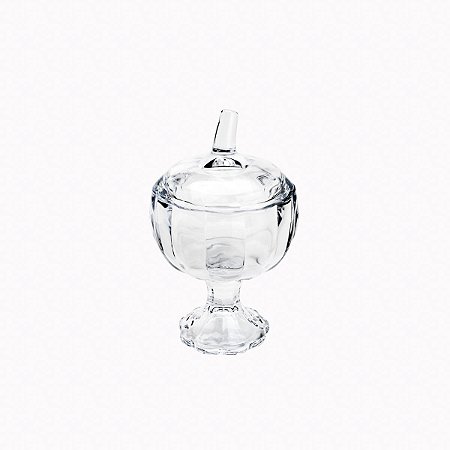 BOMBONIERE DE VIDRO C/PÉ E TAMPA LISA TRANSPARENTE 10X17,5cm