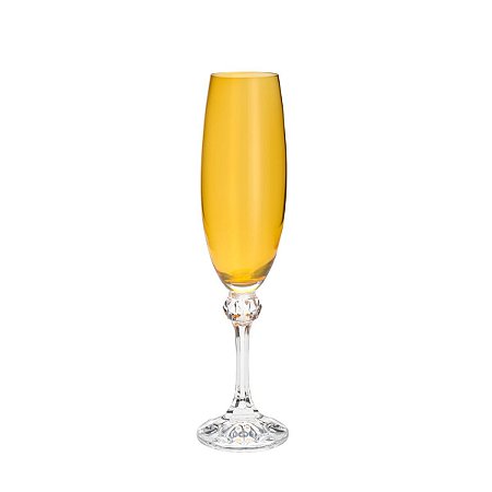 CJ 6 TAÇAS P/ CHAMPAGNE VIDRO SODO-CALCICO ELISA TOPÁZIO 220ML