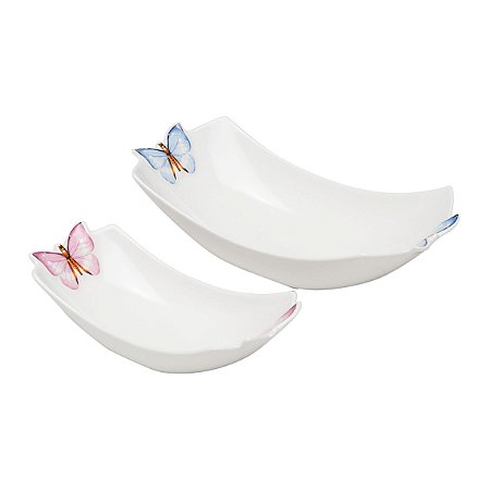 JOGO 2 TRAVESSAS DE PORCELANA DE 17,5 E 23,75 CM BORBOLETA