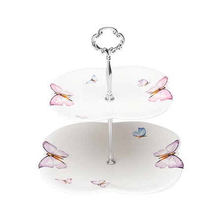 PORTA DOCE 2 NÍVEIS DE PORCELANA COM ALÇA EM METAL