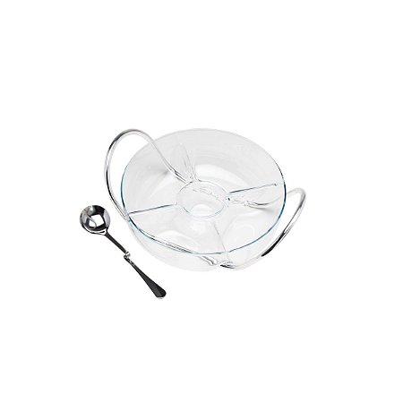 SALADEIRA DE PRATA C/CONCHA P/MOLHO E 5 DIVISÕES NAPOLI 28CM