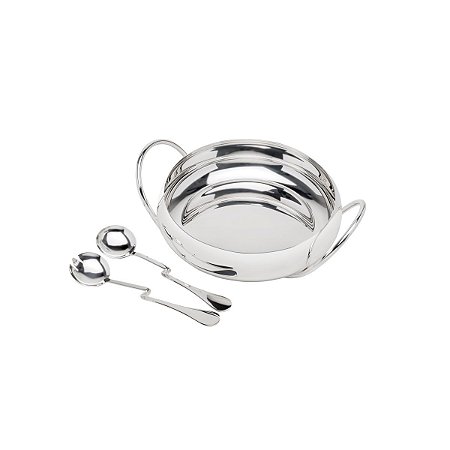 SALADEIRA DE PRATA C/ALÇA E TALHERES VERONA 30CM