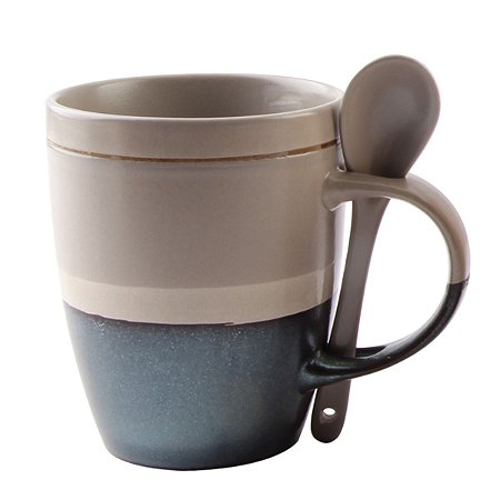 CANECA DE PORCELANA C/COLHER RIBBON CINZA 330ML