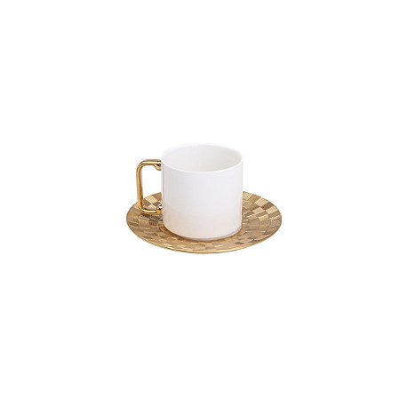 CJ 6 XÍCARAS DE PORCELANA P/CHÁ C/PÍRES VERA GOLD 200ml