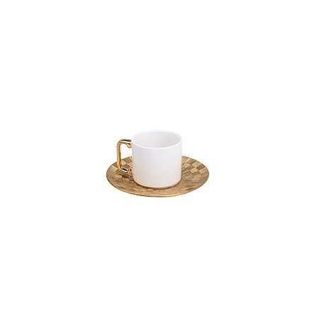 CJ 6 XÍCARAS DE PORCELANA P/CAFÉ C/PÍRES  VERA GOLD 80ml