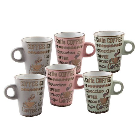 CJ 6 XÍCARAS DE PORCELANA CAFÉ PARISIEN COLORIDO 120ML