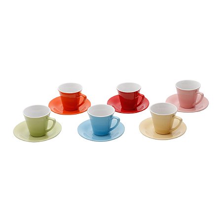 CJ. 6 XÍCARAS DE CAFÉ C/ 6 PÍRES DE PORCELANA