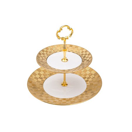 PORTA DOCES DE PORCELANA DUPLO VERA GOLD 26,5X3cm