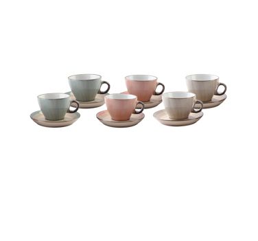 CJ 6 XÍCARAS DE CHÁ C/PIRES DE PORCELANA SORTIDO 200ML