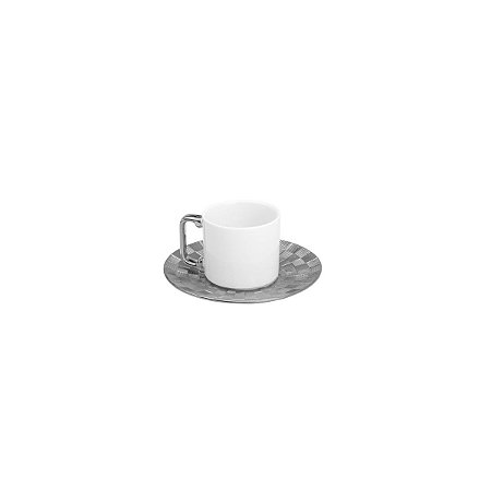 CJ 6 XÍCARA DE CAFÉ C/PÍRES DE PORCELANA SUPER WHITE VERA SILVER 80ml