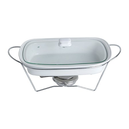 RECHAUD RETANGULAR DE PORCELANA C/SUPORTE DE FERRO ARAMADO