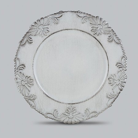 CJ 6 SOUSPLATS DE PLÁSTICO FLOWERS BRANCO 33CM