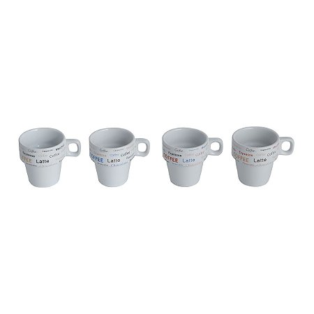 CJ. 4 XÍCARAS DE CAFÉ DE PORCELANA 220ml FLAVORS C/ SUPORTE
