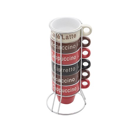 CJ. 6 XÍCARAS DE CAFÉ DE PORCELANA 70ml NAMES C/ SUPORTE