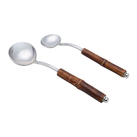 CJ. 2 CONCHAS DE AÇO INOX CABO DE BAMBOO ESCURO