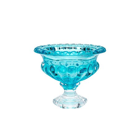 CENTRO DE MESA DE CRISTAL C/PÉ SUSSEX TURQUESA 13,5X11 CM