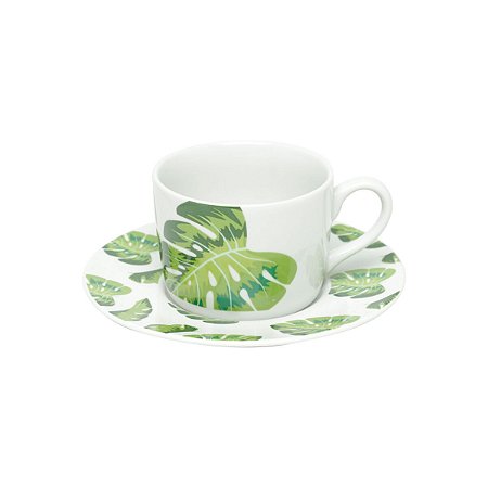 CJ 6 XÍCARAS DE PORCELANA P/CHÁ C/PIRES FOLHAS 200ml