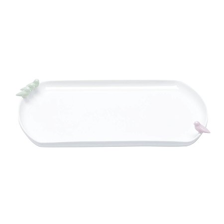 PRATO P/BOLO DE PORCELANA BIRD COLORS 31,1X18,9X3,7CM