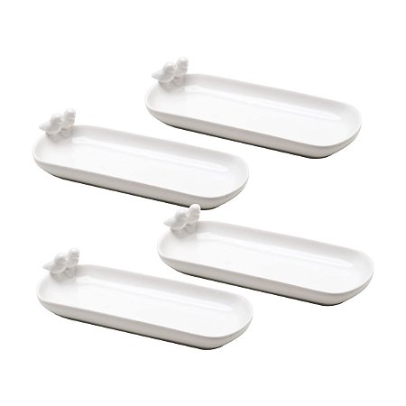 CJ 4 PETISQUEIRAS DE PORCELANA BIRDS 15,5X7X3CM