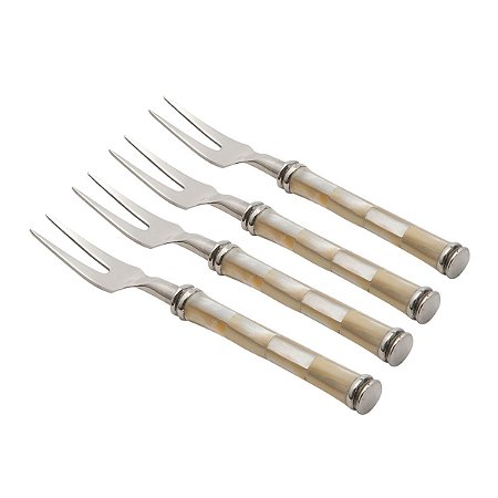 CJ. 4 PCS GARFOS DE AÇO INOX CABO DE MADRE PÉROLA CLARA