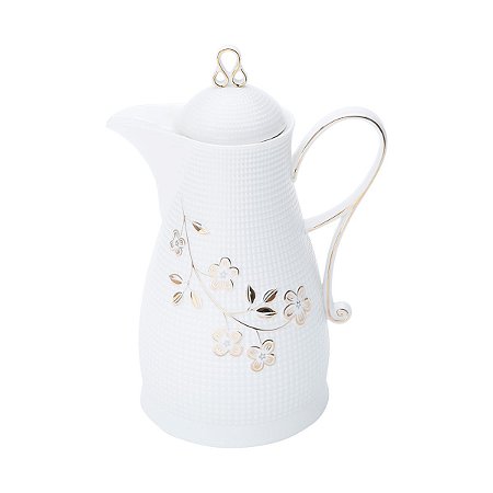 GARRAFA TÉRMICA DE PORCELANA C/AMPOLA DE VIDRO FLORES 650ML