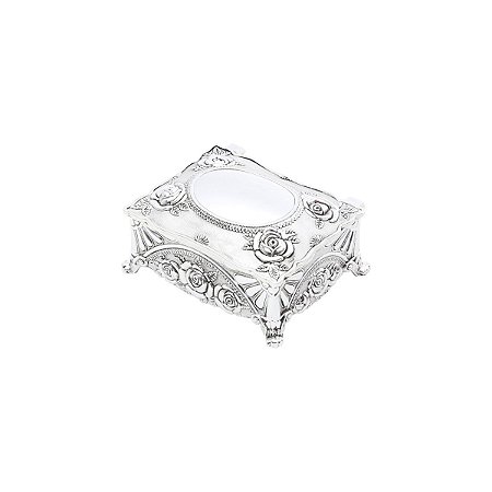 PORTA JOIAS DE ZAMAC RETANGULAR PRATA 9,8X7,8X6,2 CM