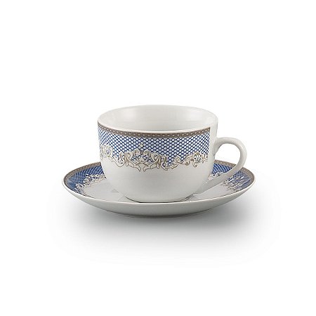 JG 6 XÍCARAS P/CHÁ C/PIRES DE PORCELANA SUPER WHITE CEDRO