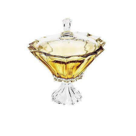 POTICHE DECORATIVO  DE CRISTAL C/PÉ PARADISE ÂMBAR 21,5x23,5cm