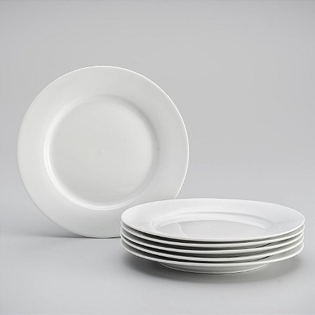 JG 6 PRATOS P/SOBREMESA DE PORCELANA SUPER WHITE PLAIN 19CM
