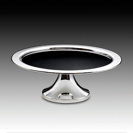 PRATO P/BOLO DE AÇO INOX C/VIDRO PRETO 36CM