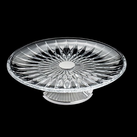 PRATO P/BOLO DE CRISTAL C/PÉ DE AÇO INOX CAPELLA 35,5CM
