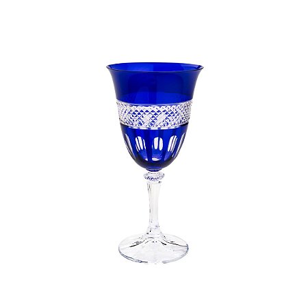 CJ 6 TAÇAS DE CRISTAL ECOLÓGICO LAPIDADO P/VINHO COBALTO 290ml