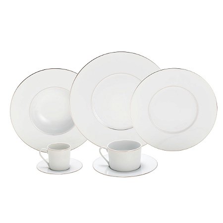 CJ. JANTAR DE PORCELANA 42 PEÇAS LIMOGES DOUBLE FILET PLATIN