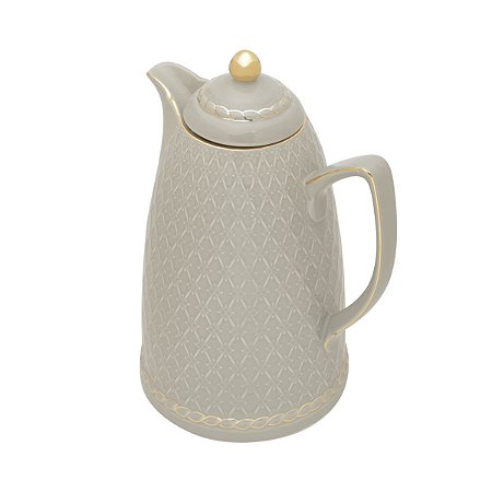 GARRAFA TÉRMICA DE PORCELANA RENDA CINZA 28cm 900ml