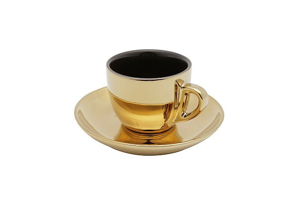 CJ 6 XÍCARAS DE PORCELANA P/CHÁ C/PIRES PRETO/DOURADO VERSA 220ml