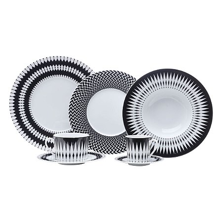 CJ. JANTAR DE PORCELANA 42 PEÇAS LIMOGES ALCHIME NOIRE